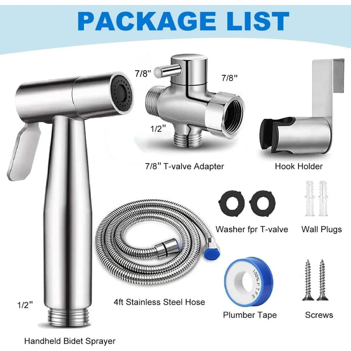 Stainless steel handheld shower head toilet faucet adapter hose bidet spray