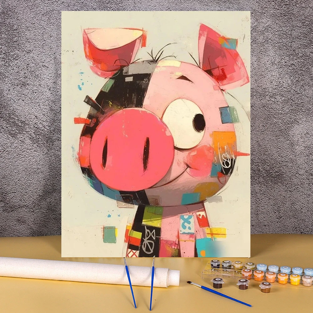 

Oil Painting By Numbers Cartoon Pig Drawing On Canvas Acrylic Paint Picture By Numbers Home Decoration Cute Anime Pintura