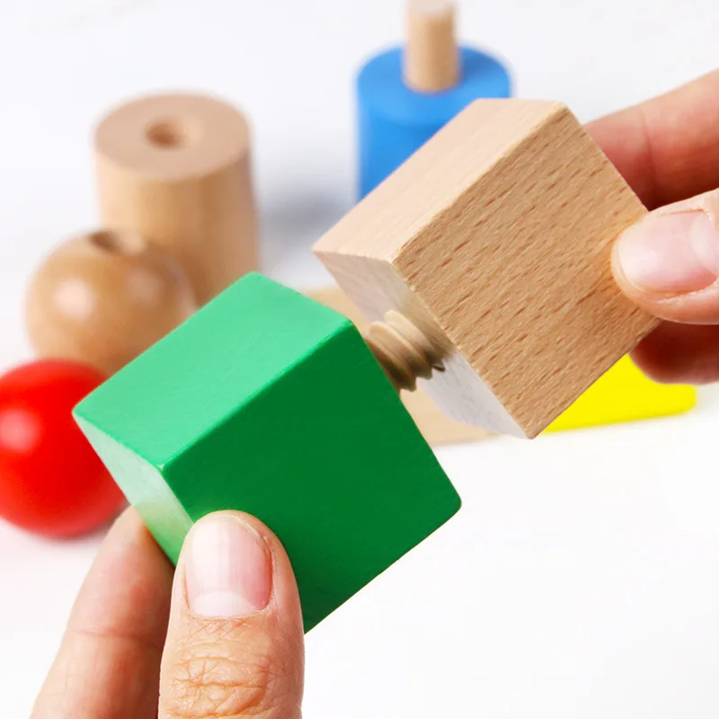 Nieuwe Houten Blokken Baby Montessori Speelgoed Fijne Motoriek Zintuiglijke Spelletjes Geometrische Schroeven Vorm Bijpassende Kinderen Educatief Speelgoed Gift