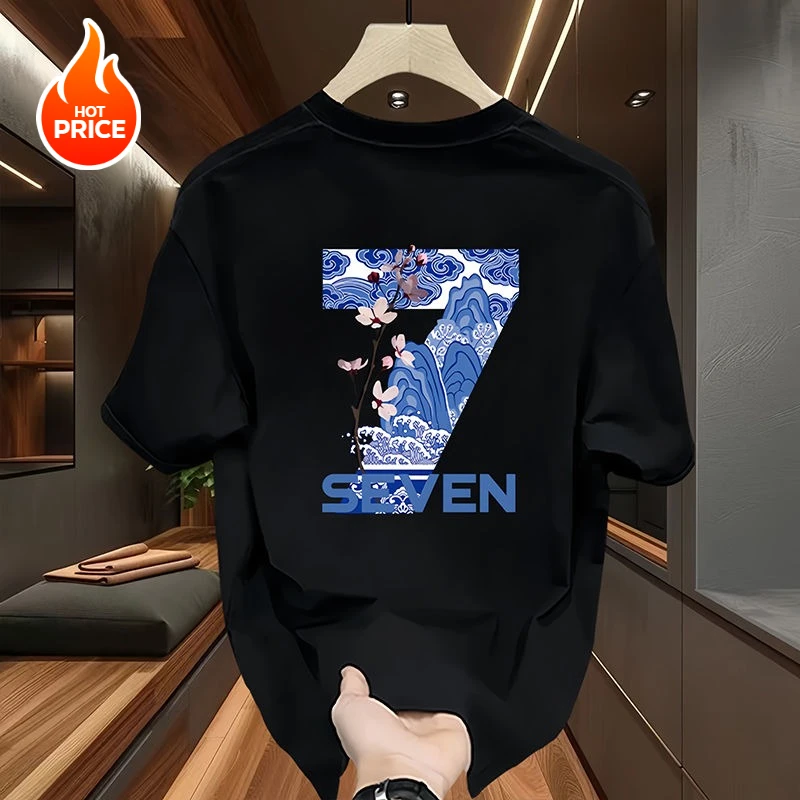 

2025 Hot Sale Summer American Hot Selling Pure Cotton Short Sleeved Men's T-shirt Trendy Brand Printed High Quality Cotton Top