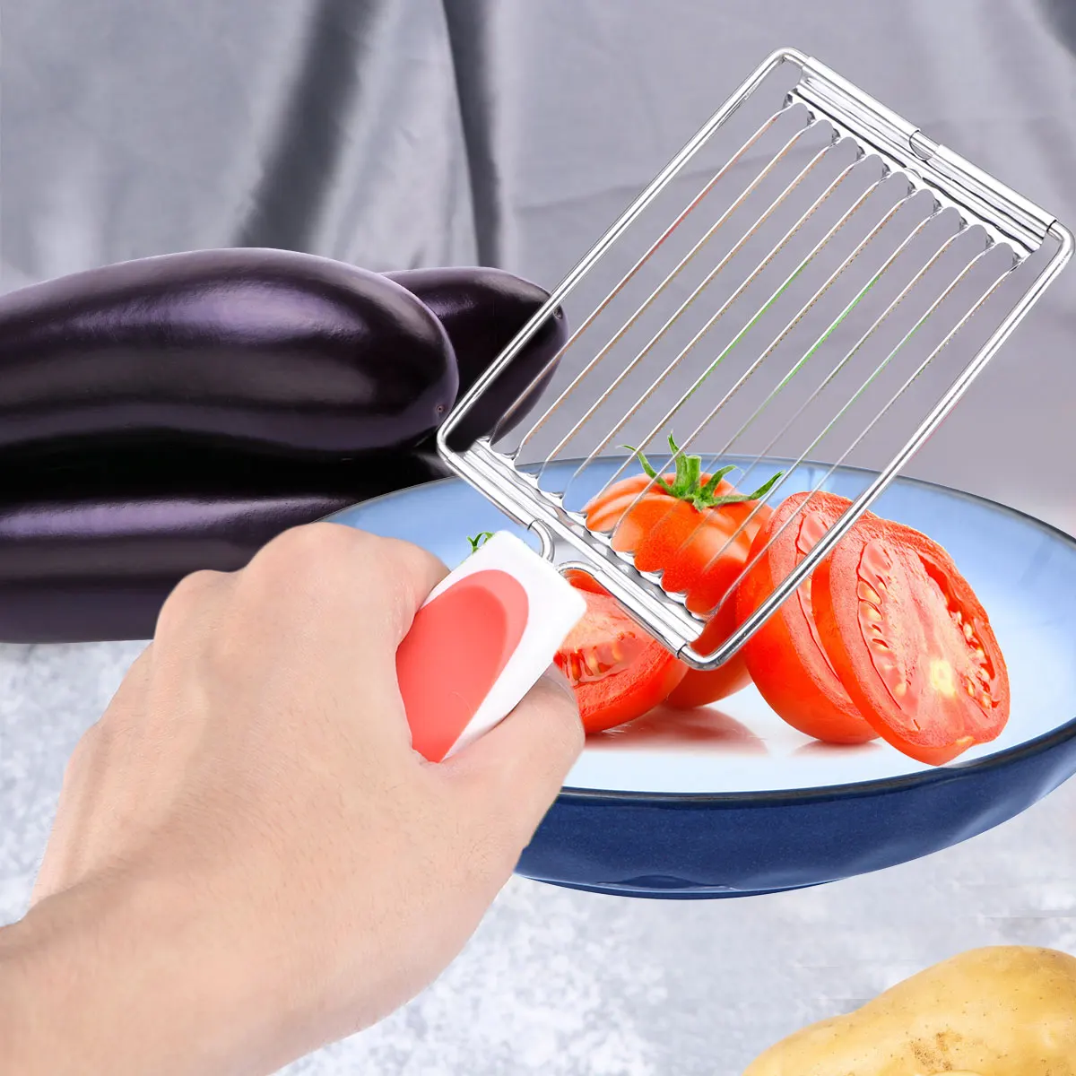 

Stainless Steel Slicer Home Kitchen Tomato Ham Vegetable Fruit Cutter Wave Slicer Non-Slip Easy Clean Cooking Tool