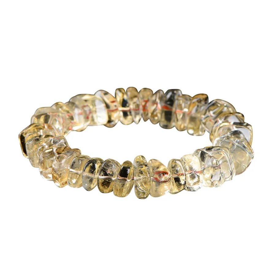 Yellow Citrine Freeform Gemstone Bracelet, Irregular Raw Crystal Elastic Handband for Women Man Crystal Bracelet Gift view 6
