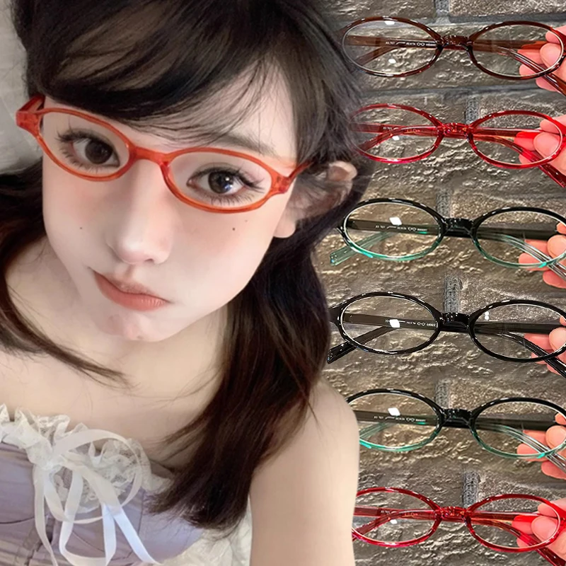 اليابانية خمر النظارات البيضاوية الصغيرة طالب الكمبيوتر النظارات Y2K لطيف الفتيات الذكية مكافحة نظارات الضوء الأزرق نظارات الزخرفية #1