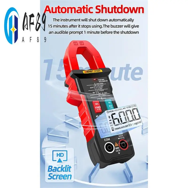 

AF89-ANENG ST207 Big Screen Digital AC DC Clamp Meters Voltage Tester Bluetooth Smart Burn-Proof