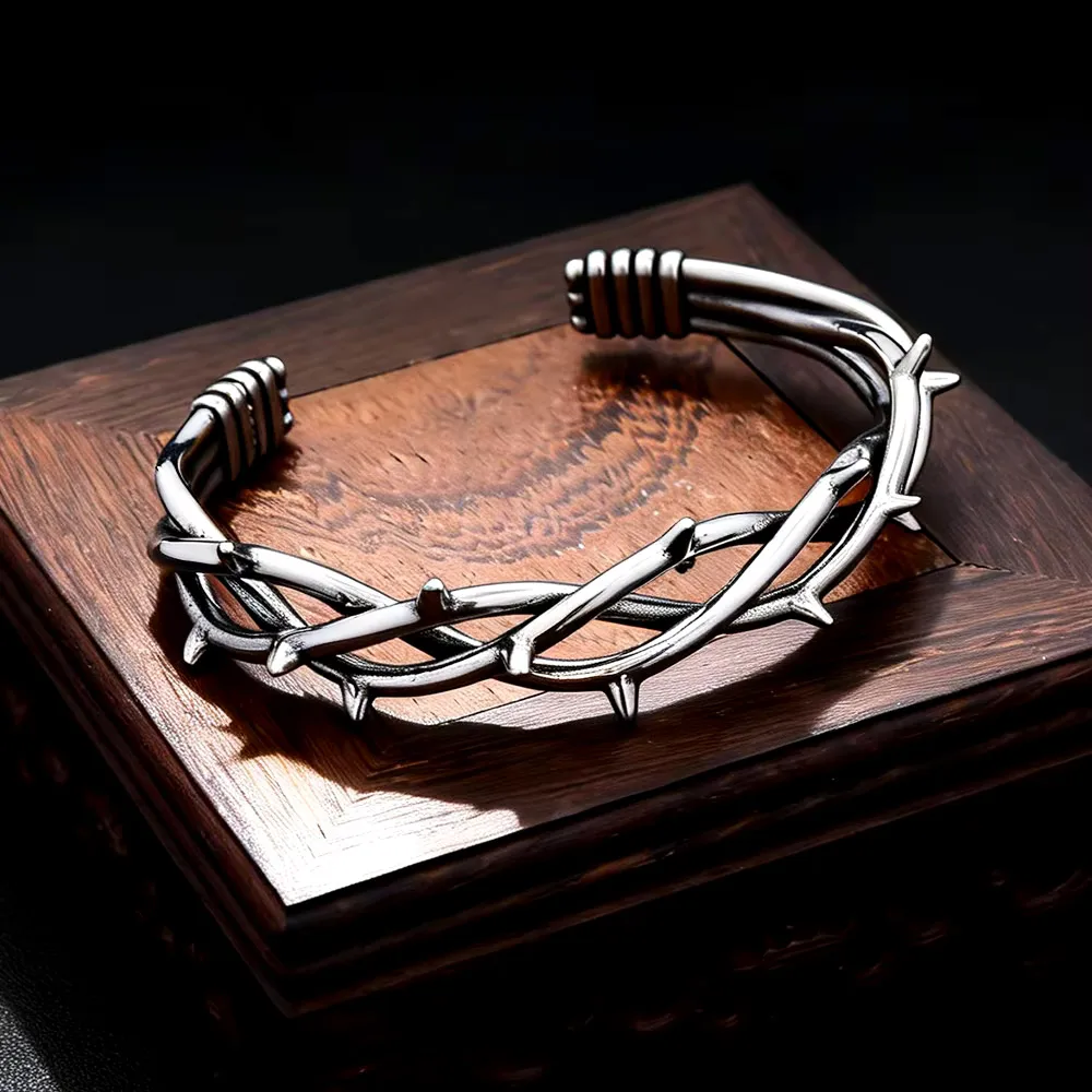 Retro Punk Thorn Open Cuff Stainless Steel Bangle For Men And Women Gothic Rock Hip Hop Bracelet Street Fashion Jewerly