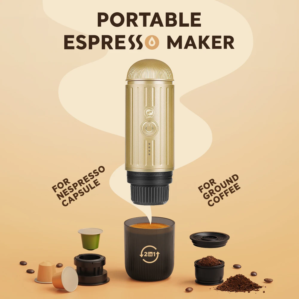 Wireless Electric Portable Espresso Coffee Machine for Car & Home Camping Coffee Maker 2 in 1 Capsule Powder Travel Coffee Maker