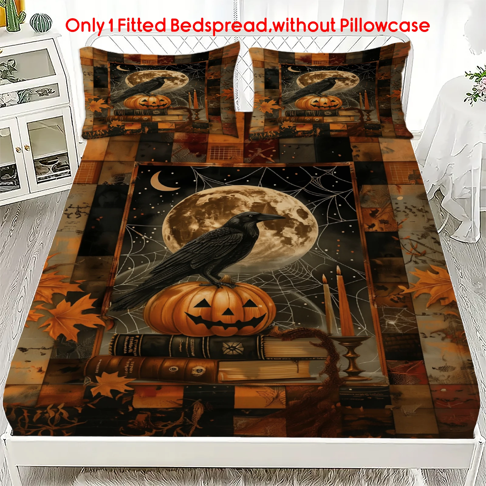 Halloween Bedspread Retro Gothic Style  Deep Pocket Elastic Mattress Cover Single Double Queen King Comfortable Bedroom Decor