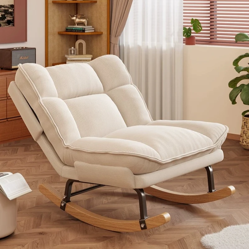 Adult Rocking Chair for Sleeping Living Room Reclining Lazy Sofa Upholstered Relaxing Chair for Balcony Ergonomic Lounge Rocker