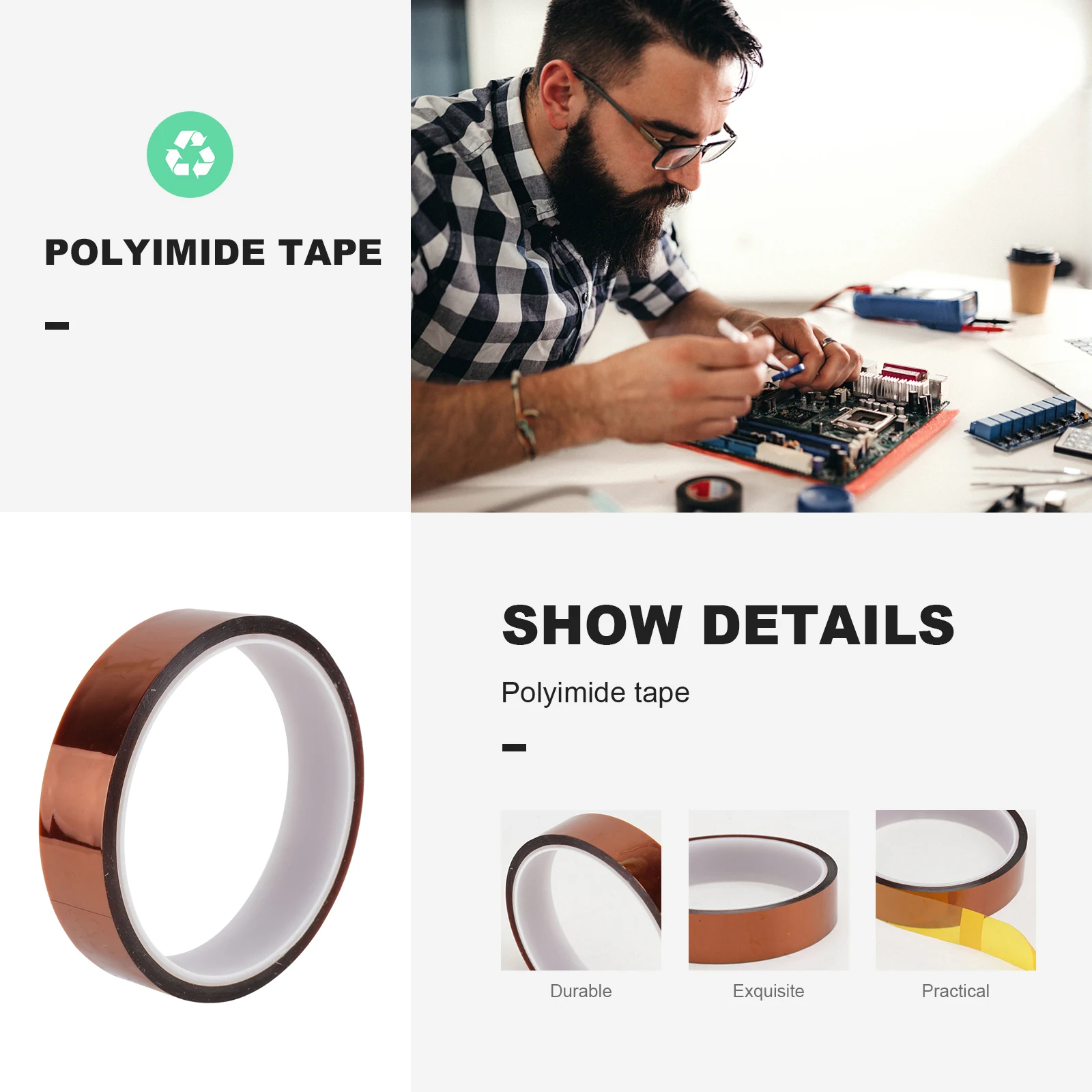 

Heat Resistant Tawny Polyimide Silicone Heat Resistant Adhesive Tape Material High Temp PCB Tape Protection Electrical