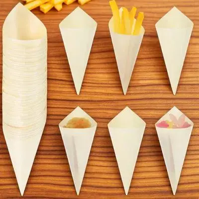 

Biodegradable Food Cones 100Pcs Wooden Ice Cream Holders Small Dessert Containers Disposable Tasting Cups