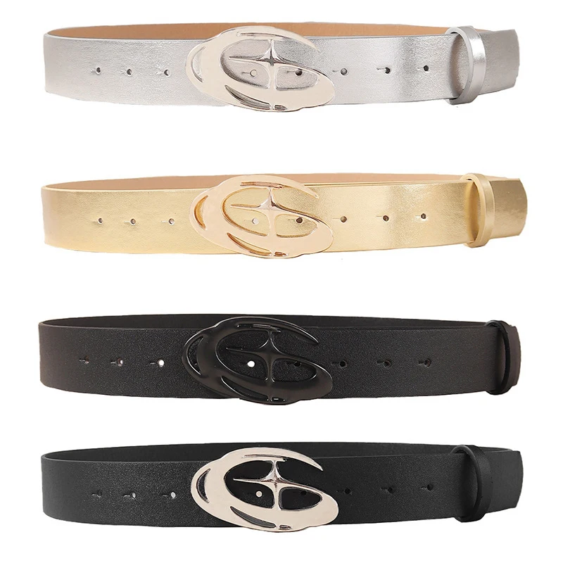 Trendy New Abstract Three-Dimensional Cross-Star Design Buckle Belt, Accessory for Jeans and Skirts, Fashionable and Versatile