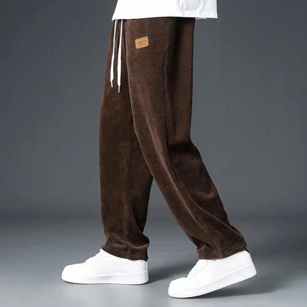 Adjustable Waistline Pants Drawstring Fleece Pants Men's Thickened Plush Wide Leg Sweatpants with Drawstring Elastic for Fall