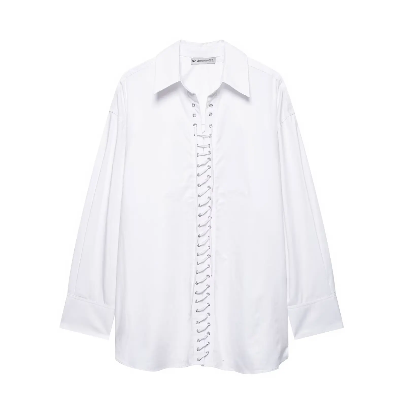 Spring White Lapel Loose Women's Shirts Long Sleeve Holllow Drawstring Lapel Blouses Female 2025 New Street Female All-match Top