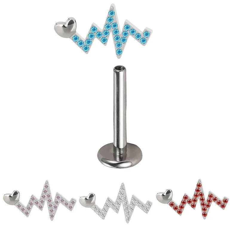 

G23 Titanium Radio Wave PIERC Ear Lip Stud Zircon Paved Top Cartilage Tragus Helix Piercing Labret Ear Studs Unisex Body Jewelry