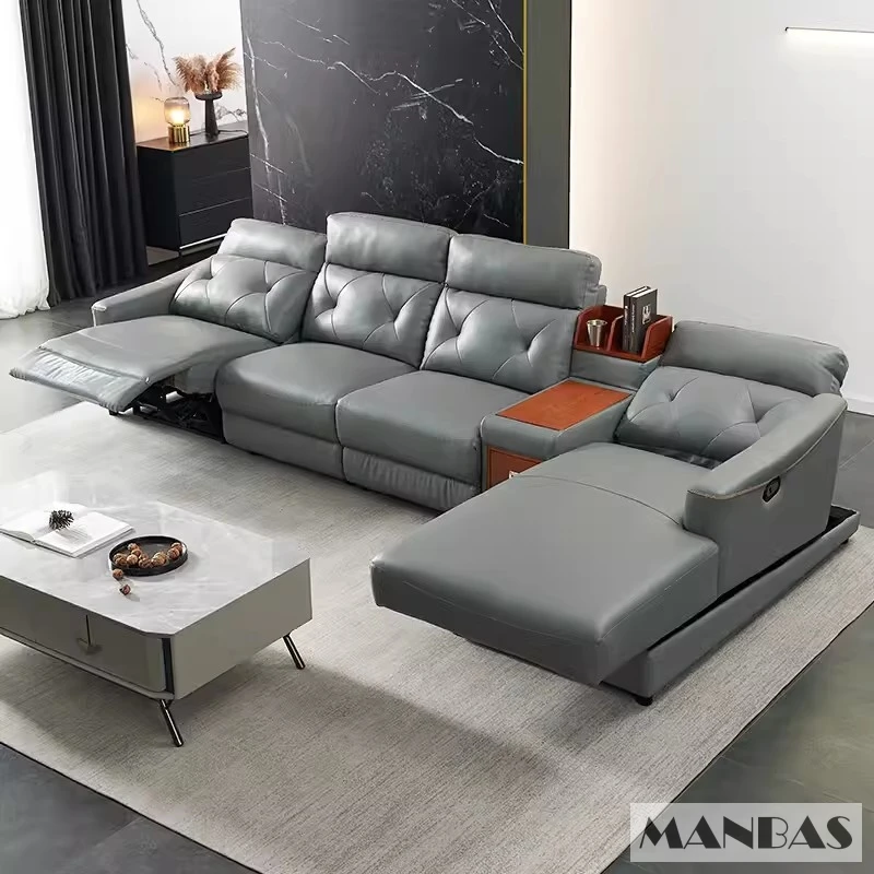 MANBAS Italian Genuine Leather Electric Recliner Sofa Set Theater Seats Retractable and Reclining Couches Sofas for Living Room