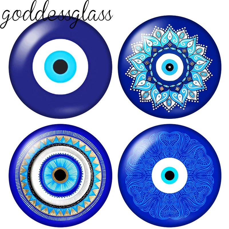 Lucky Turkish Greek Blue evil Eye Hot 10pcs 12mm/20mm/25mm Round photo demo glass cabochon flat back Making fittings