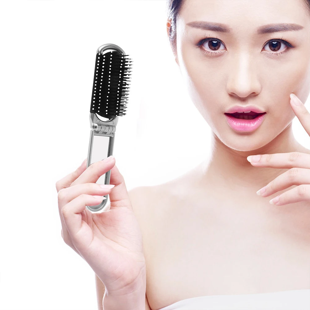 

2pcs Foldable Comb Compact Hairbrush Portable Travel Styling Tools Bristles HighDefinition Mirror Multiple Colors