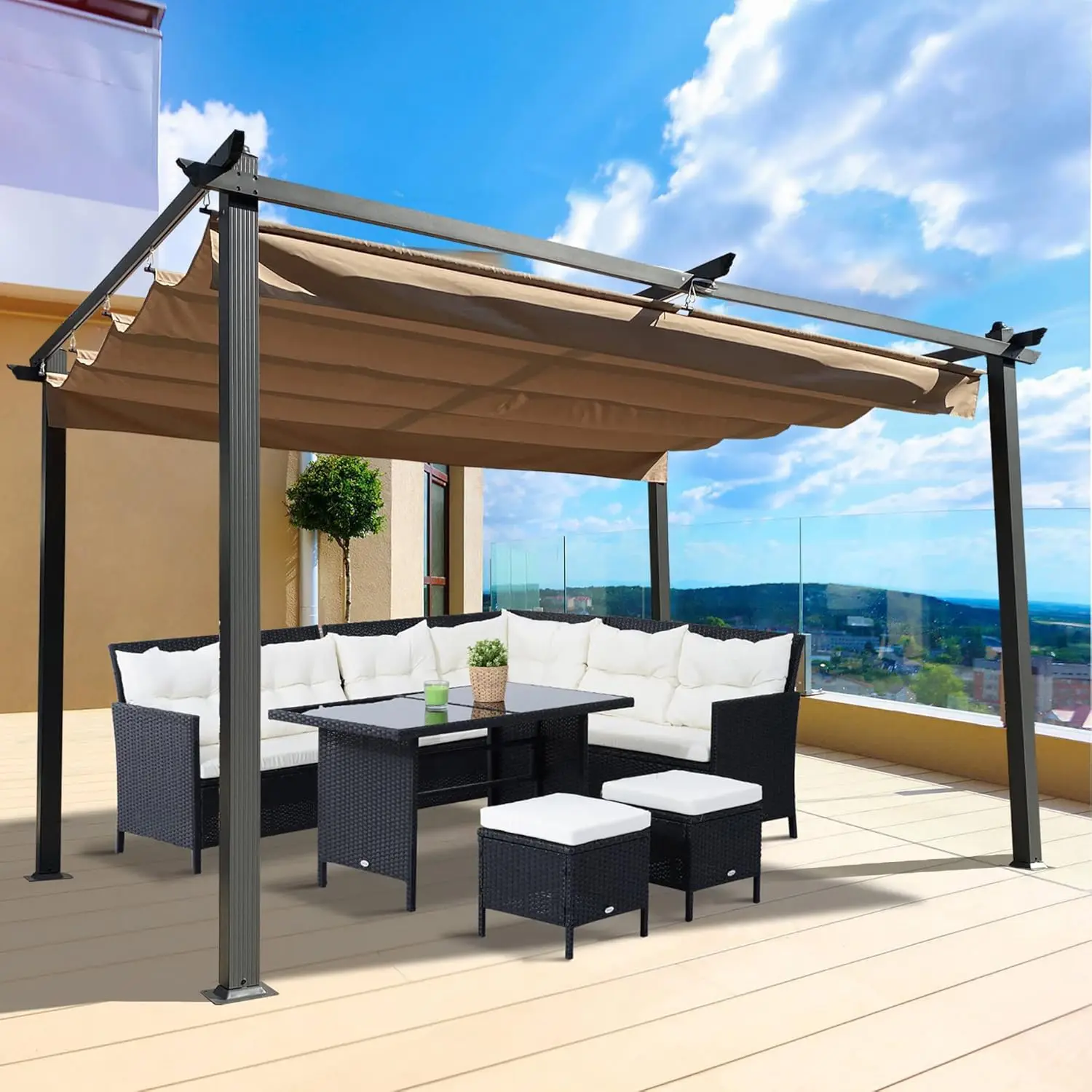 

13x10 Ft Outdoor Aluminium Patio Canopies Gazebos & Pergolas, Modern Garden Furniture with Polyester Top and Retractable