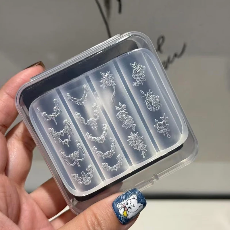 Chaînes de fleurs en Silicone transparent pour ongles, moule à nœud de sculpture, décorations d'ongles, conception de bricolage, plaque d'estampage stéréoscopique, outils de manucure