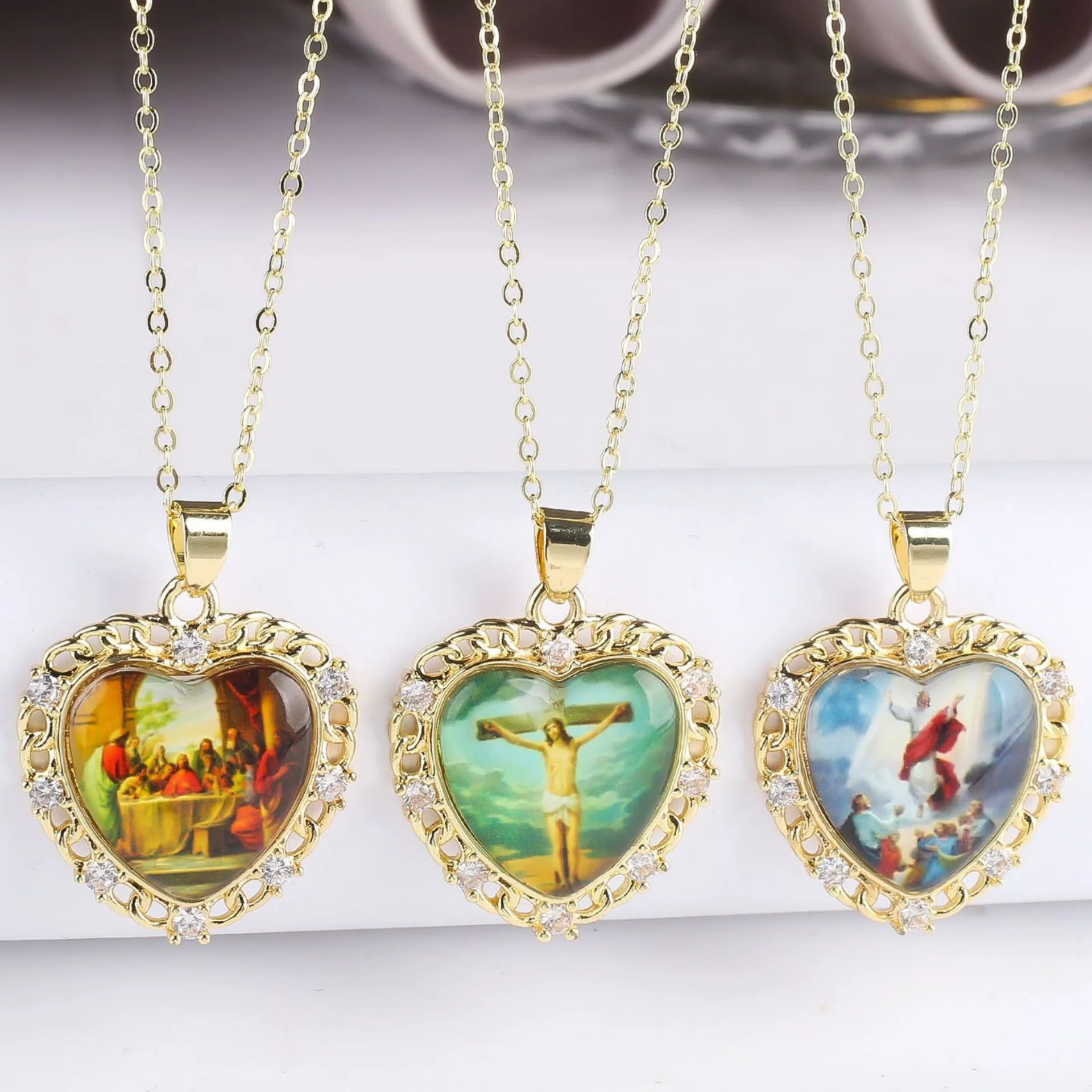 

1pcs Micro-set Zirconia Men and Women Jewelry Necklace DIY Bracelet Necklace Religious Figure Pendant Collarbone Chain Wholesale