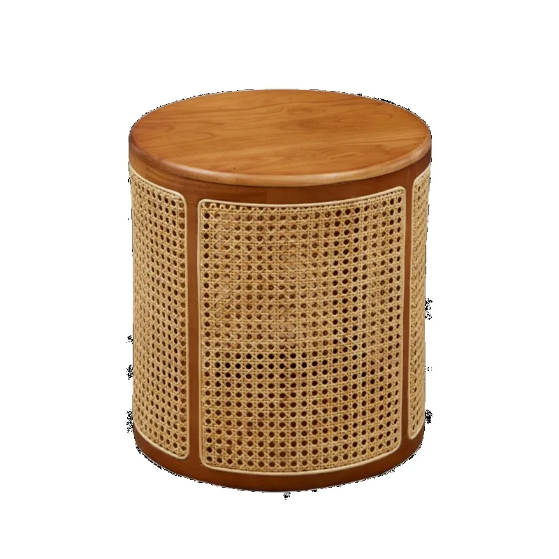 Rattan edge few Nordic round solid wood Japanese style living room sofa small coffee table balcony casual simple storage