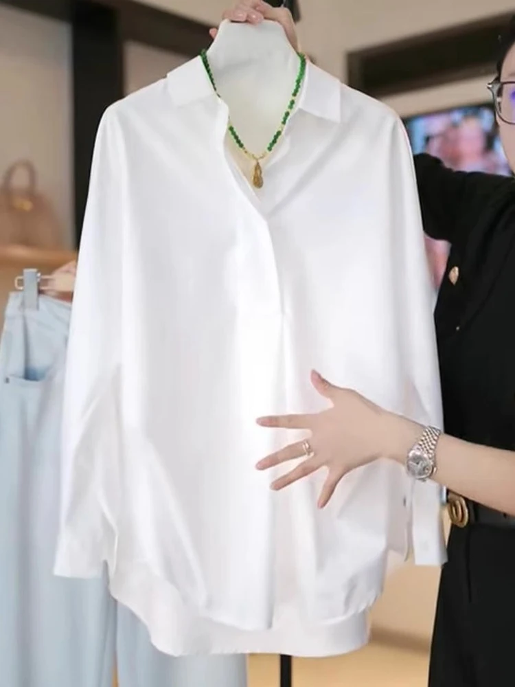 Lässige reine Farbe Ne Chiffon irt Ele Maturi Long Sve Herbst Oberbekleidung und Damen Faion Top