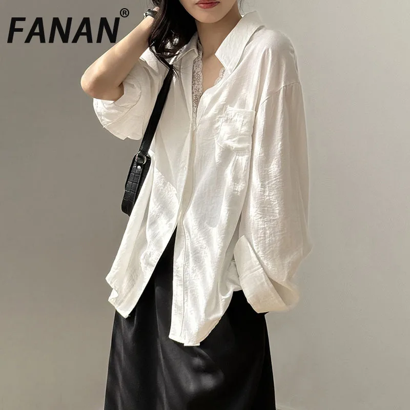 

FANAN кружевная дизайнерская рубашка, женская однотонная однобортная офисная женская рубашка с лацканами, свободные блузки, топы в стиле минимализм, новинка весны 2023 г.