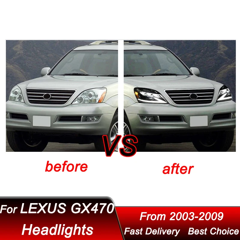 Car Headlights For Lexus GX GX470 GX460 03-09 Upgrade new style LED Headlamp Assembly Upgrade Projector Lens Accessories Kit