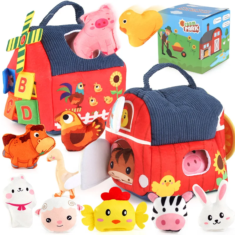 Newborn Plush Farm Animal Storage Toys Baby Soft Early Educational Alphabet Learning Playhouse Montessori Sensory Toy