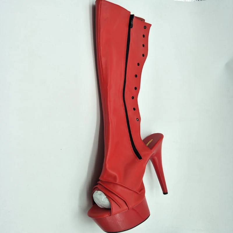 

LAIJIANJINXIA New 15CM/6inches PU Upper Sexy Exotic High Heel Platform Party Women Knee High Boots Pole Dance Shoes B034