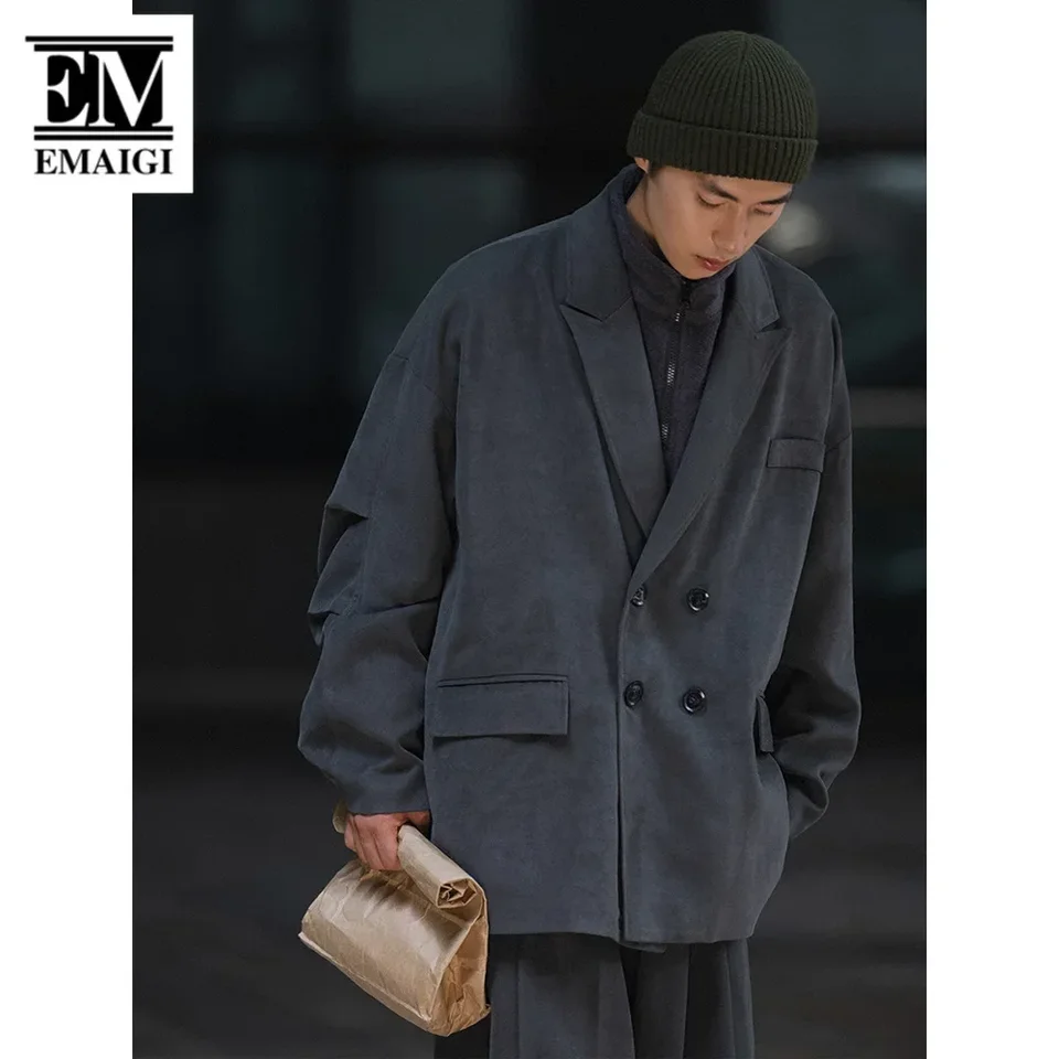 Autumn Men Double Breasted Japanese Streetwear Vintage Oversized