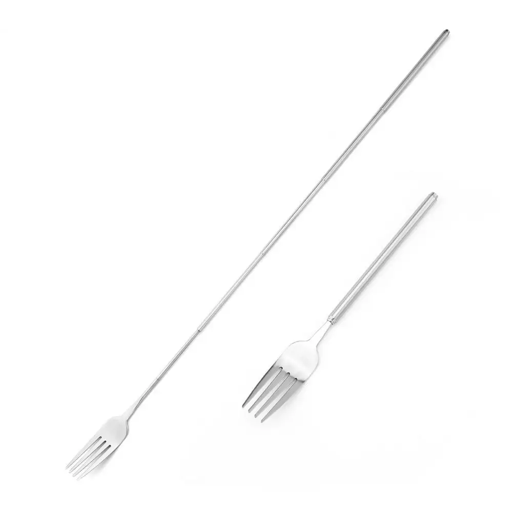 Practical Entertainment Utensil Telescopic Fork Spoon Telescopic Stainless Steel Bbq Fork Spoon Set Extendable Long for Outdoor
