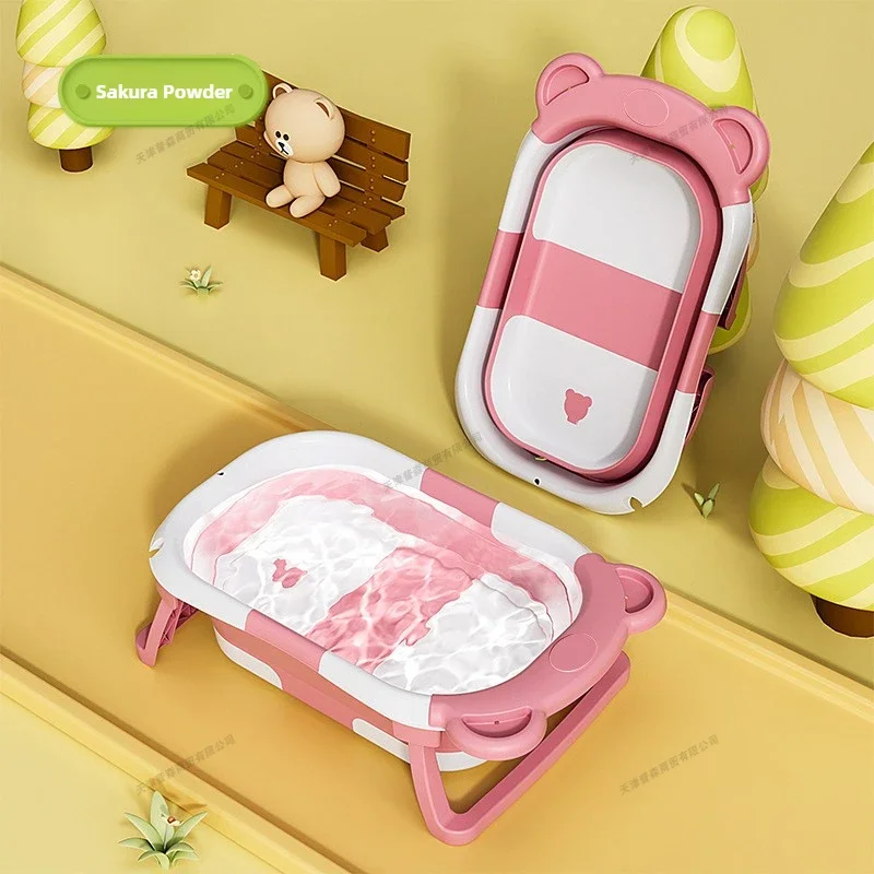 Foldable Baby Bath Tub Smart Temperature Display Newborn Tub Bear Shape Portable Shower Basin Infant Safe Bath Goods