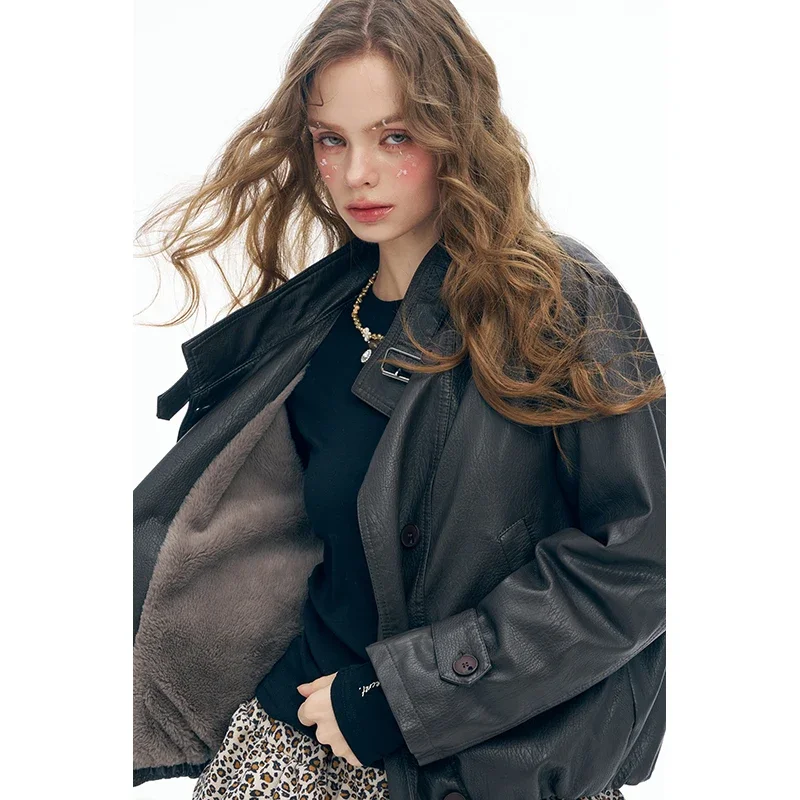 ELFSACK Minimalist Classic Leather Jacket For Woman