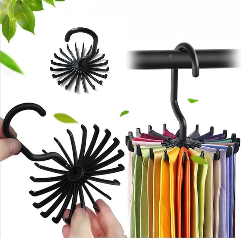 

20 Claw 360 Degree Black Tie Rack Plastic Multi-functional Rotating Rack Scarf Belt Jewelry Collection Rack