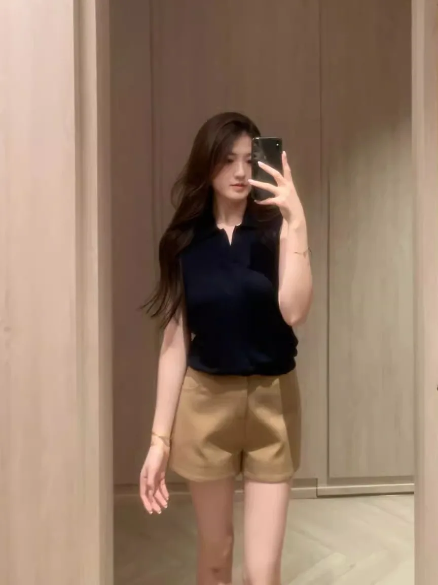 เสื้อสเวตเตอร์ถักคอวีสไตล์เกาหลีสำหรับผู้หญิง ใส่สบาย ทรงเข้ารูป แฟชั่นฤดูร้อน เนื้อผ้านุ่มปานกลาง