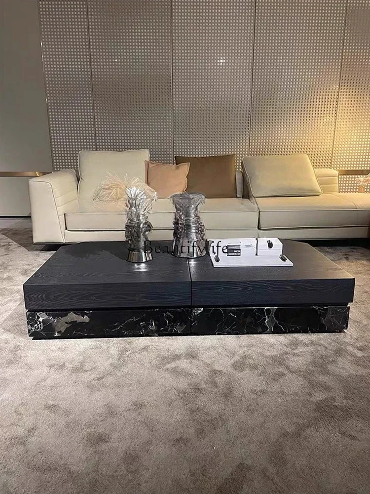 Medieval natural black rose marble coffee table high-end Italian minimalist rectangular coffee table