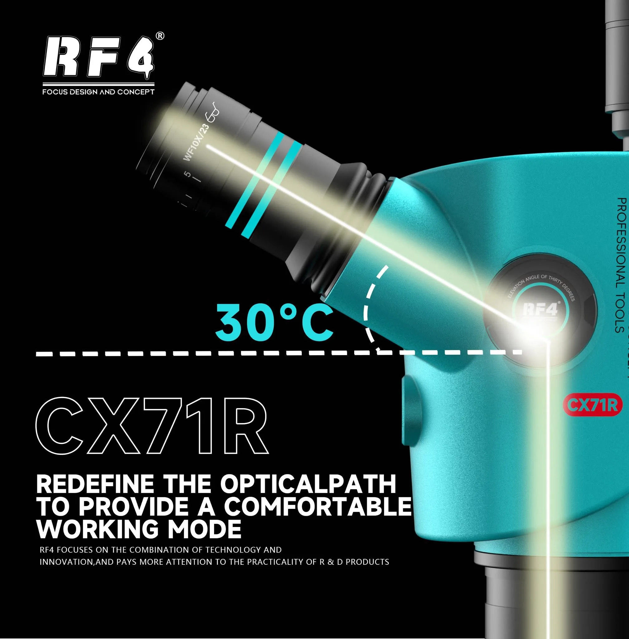 RF4 CX71R Trinocular Stereo Microscope 6.5x-65x 30°C Ergonomic