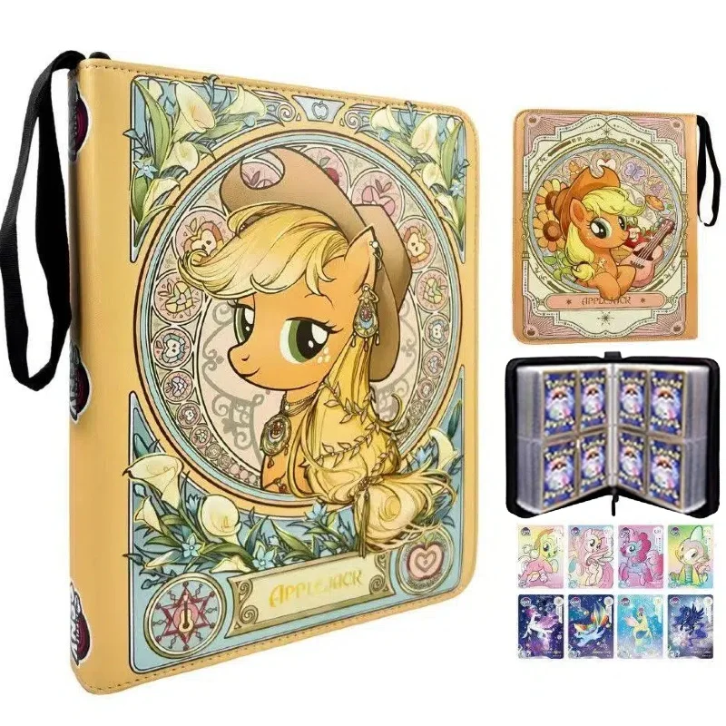 

400pcs My Little Pony Applejack Card Binder 4-Pocket PU Leather Trading Card Transparent Pockets Album for Kayou Cards