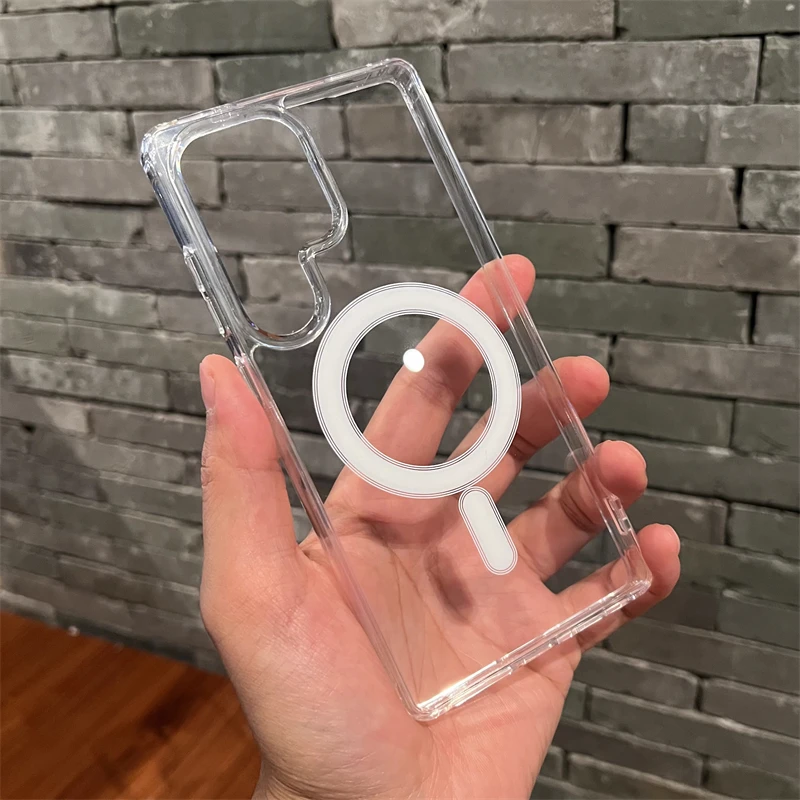 Прозрачный магнитный чехол для Magsafe для Samsung S25 Edge S24 S23 S22 S21 S20 Plus S25 FE A16 A26 A36 A56 Жесткий чехол для телефона Fundas