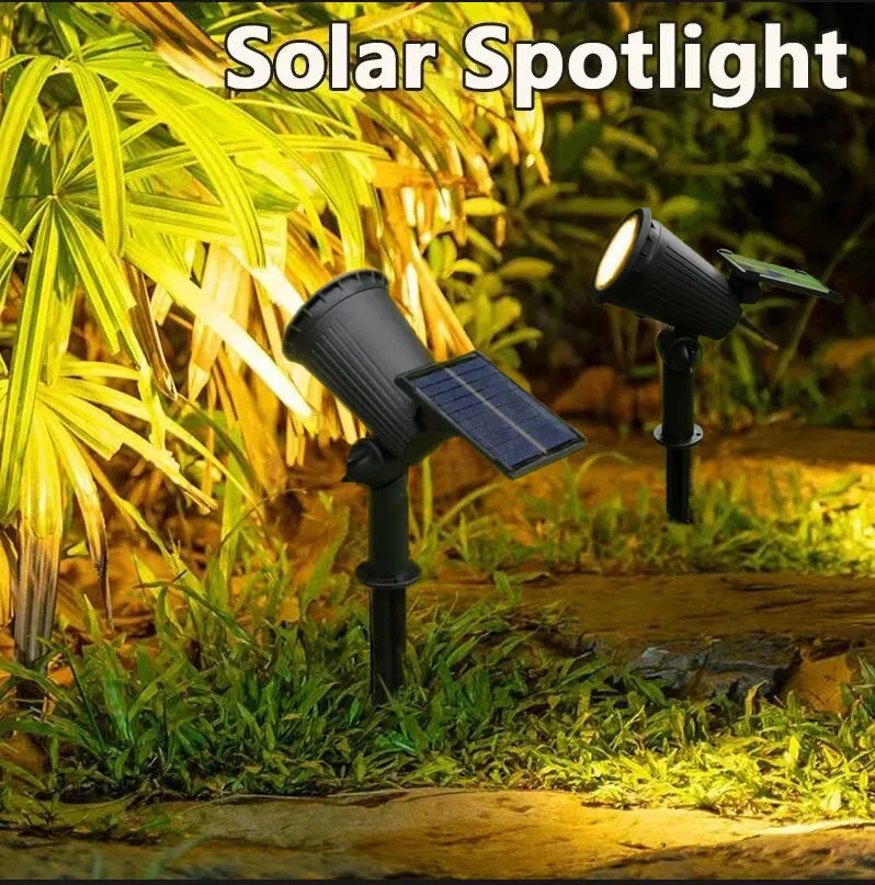 Impermeável Solar Powered Lawn Lamp, holofotes ao ar livre, Spot Light, jardim, quintal, garagem, iluminação paisagem