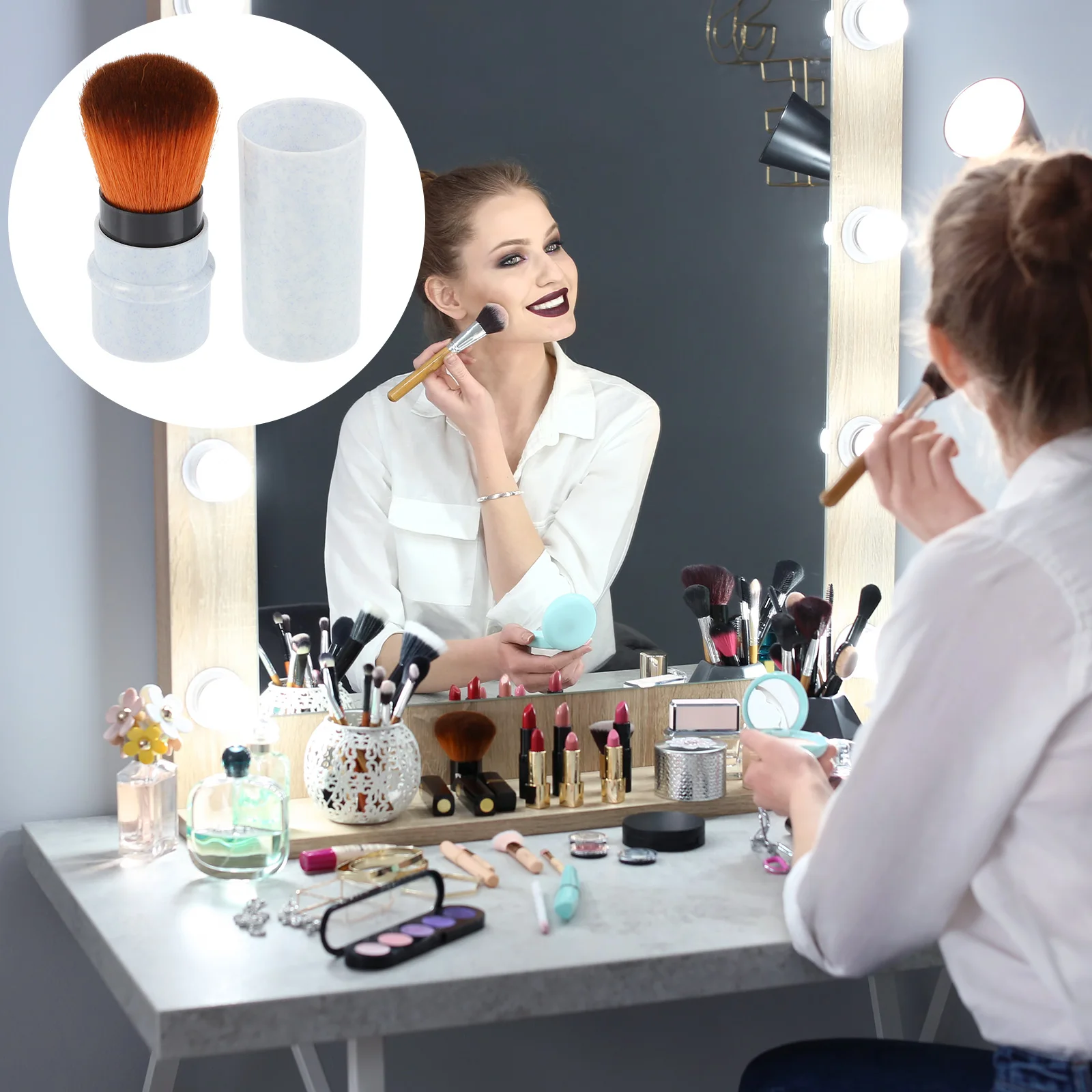 

Marble Pattern Retractable Blush Brush Soft Fiber Bristles Makeup Tool for Foundation Concealer Loose Powder Blending