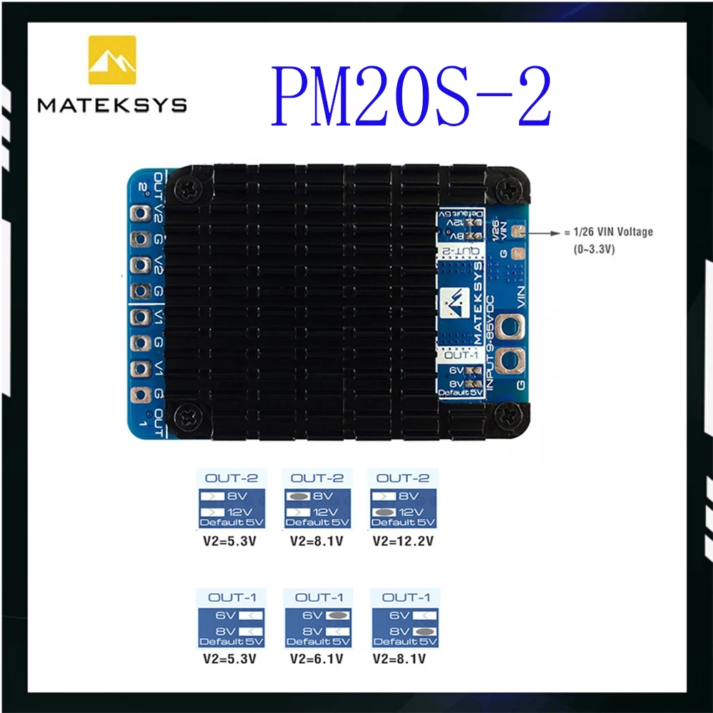 MATEK POWER MODULE PM20S-2 With Two independent Step-Down Voltage Regulators 9V to 85V DC IN 25K Voltage Divider for FPV Drone