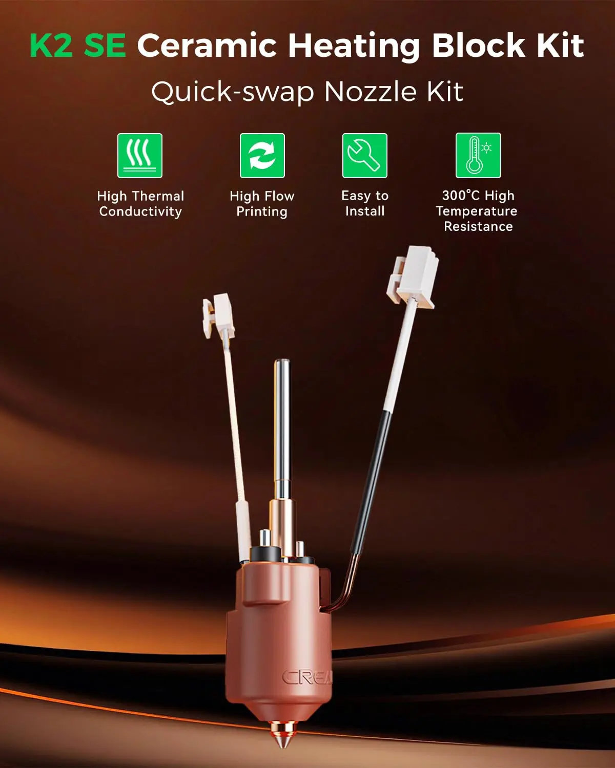 Creality Official K2 SE Ceramic Heating Block Kit, with Sock,All-Metal Integrated Design Extruder Hotend for K2 SE 3D Printer