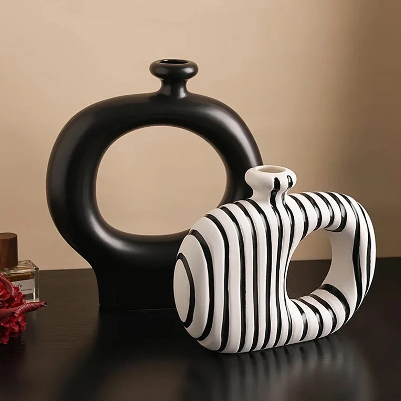 American Zebra Pattern Ceramic Vase Artificial Flower Decorative Desk Ornaments Flower Arrangement Vase Aesthetic Decoration