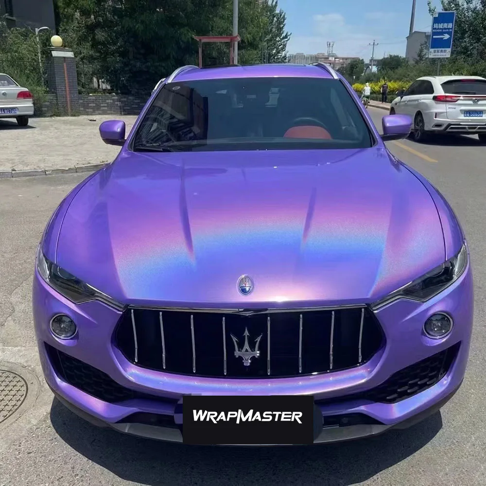 Vinyl wrap shop plastic hood protector Gloss Iridescent Laser Purple liner Vinyl working with  car protector film