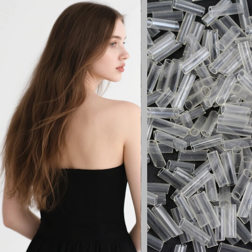 

500Pcs Heat Shrinkies Tube Hair Extensions Without Adhesive Fusion for I-Tip Transparent /Black Tube Bond for Hair Accessories