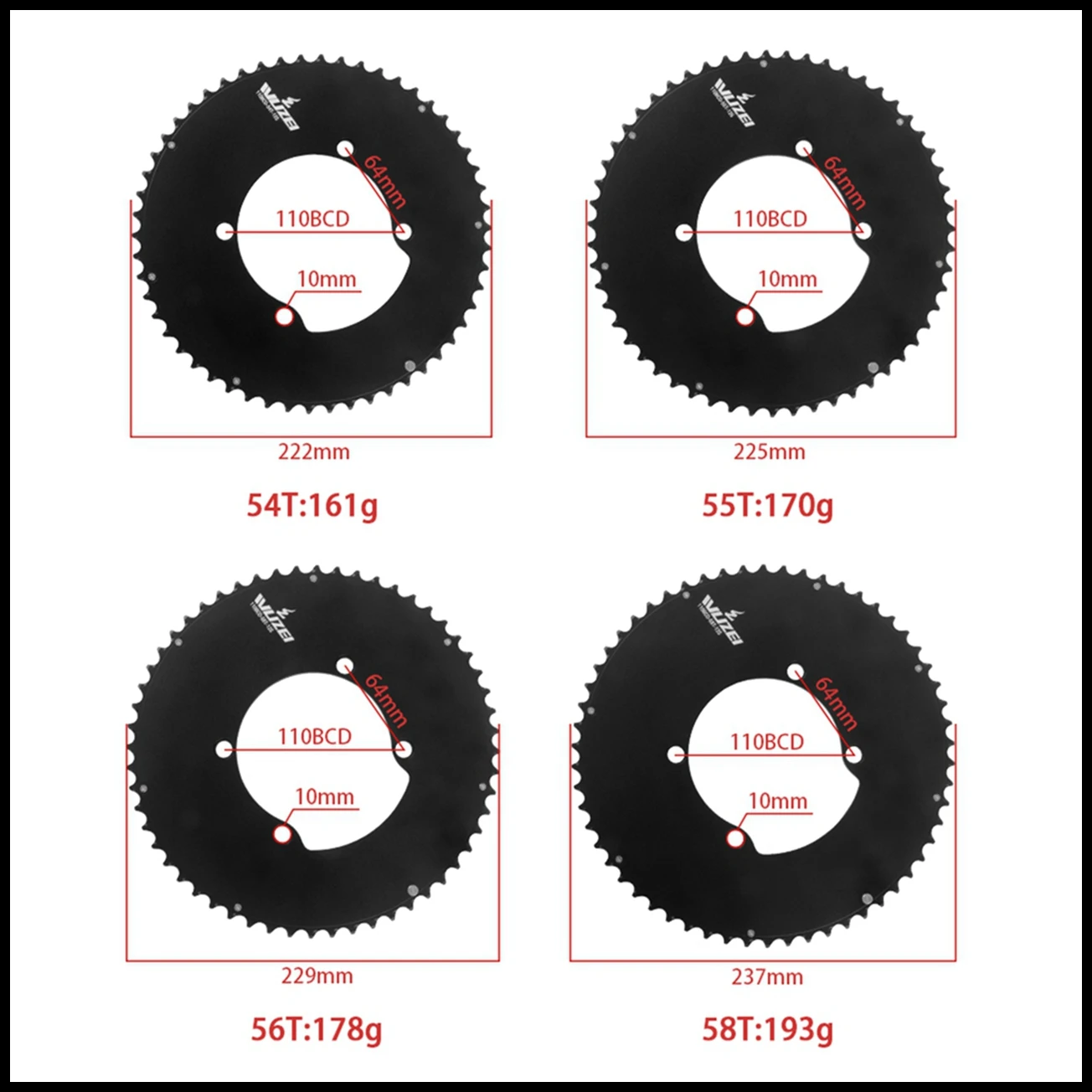 WUZEI 110BCD Rennrad Doppelkettenblatt 2x 10 11 12 Gang Fahrradkettenblatt für Shimano 105 5800 6800 DA9000 58/44T 56/42T – Detail 7