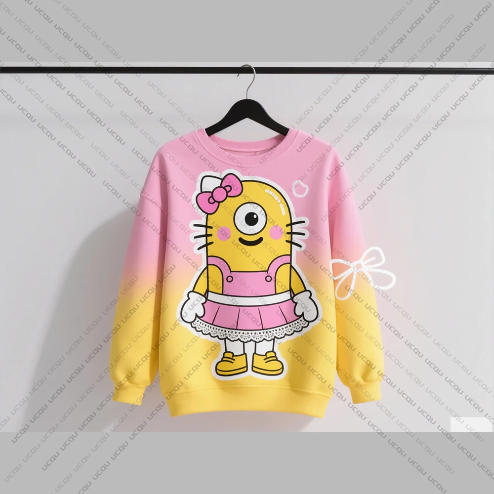 2025 Autumn Winter Sports Sweatshirt Hello Kitty Minions IP Character Fusion Pattern Essential For Personalized And Trendy Style