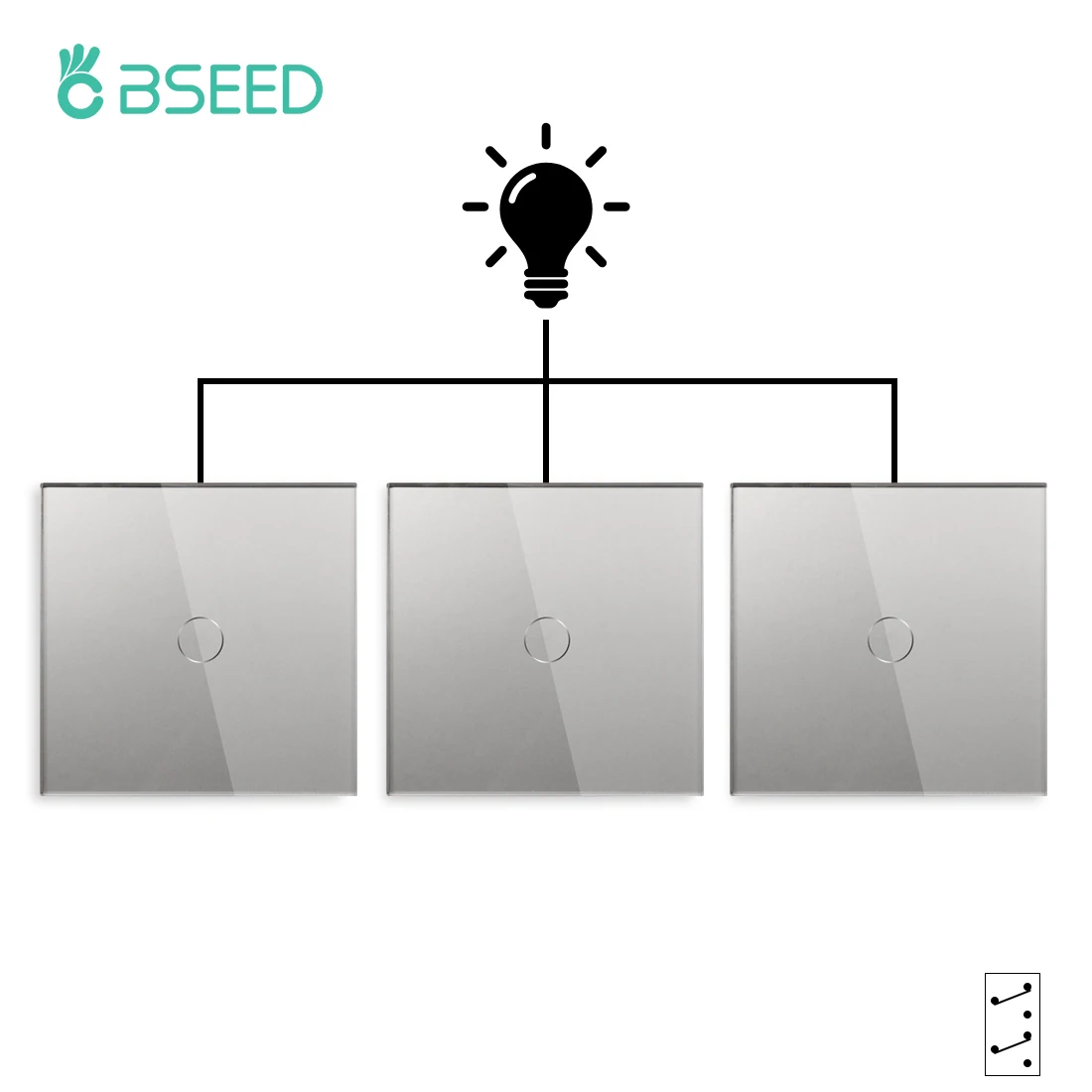 Bseed EU-Standard 1/2-Gang 2/3-Wege Touch-Lichtschalter Schwarz Weiß mit Kristallglas-Panel Wandschalter für Treppenbeleuchtung